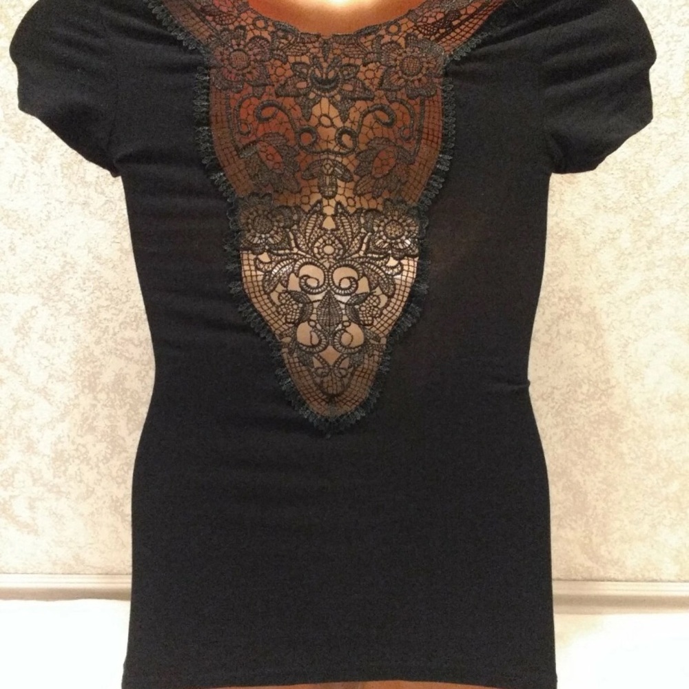 Color Story Black Tee with Lace Back Detail